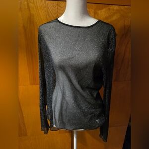 Victoria’s Secret Sheer Trendy Long Sleeve Heart Logo Glitter Blouse - Size M L